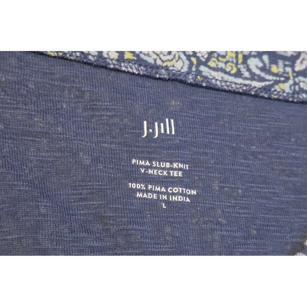 J.Jill Pima‎ Slub-Knit V-Neck Floral Print Blouse Women's Size Large Multicolor - Picture 2 of 7